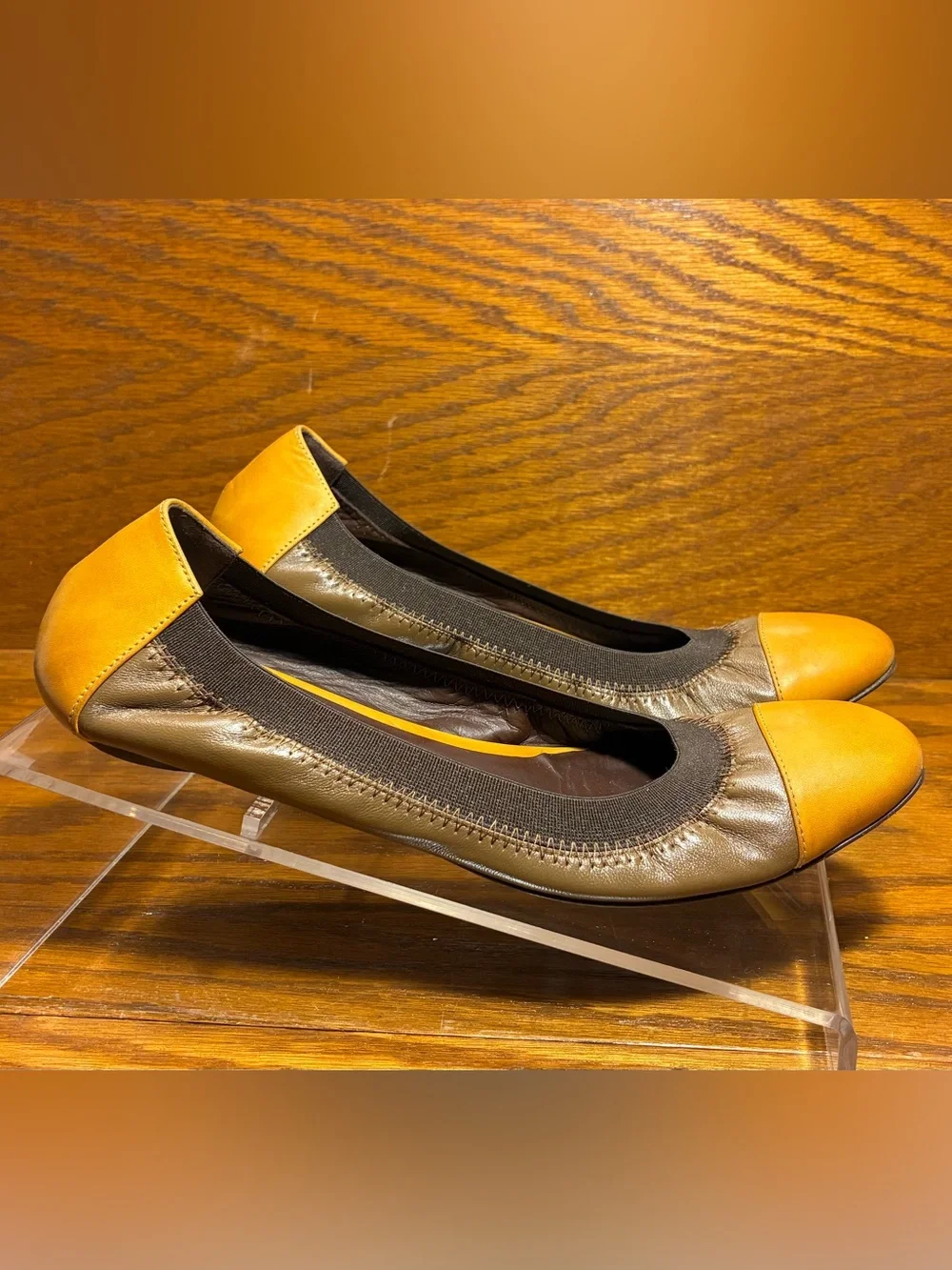 Bruno Magli ITALY MADE Cap Toe Ballet Flats Brown Mustard Leather EU 37.5 US 7